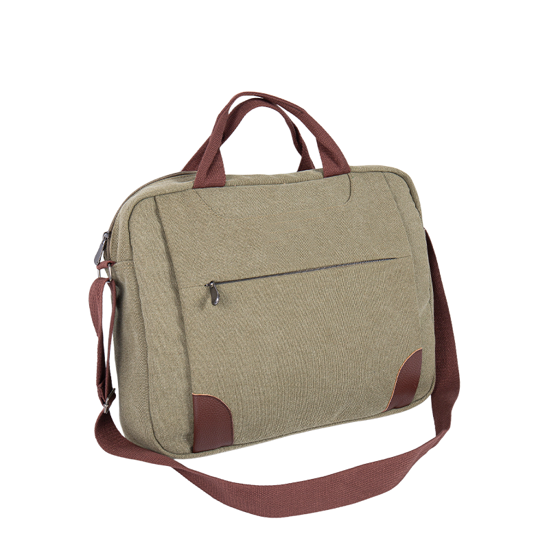 Laptop messenger bag - canvas crossbody schoudertas met meerdere compartimenten - groen